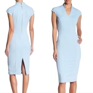 Alexia Ardmor Katrina Sheath Dress Light Blue Sleeveless Split Neck Fitted XS